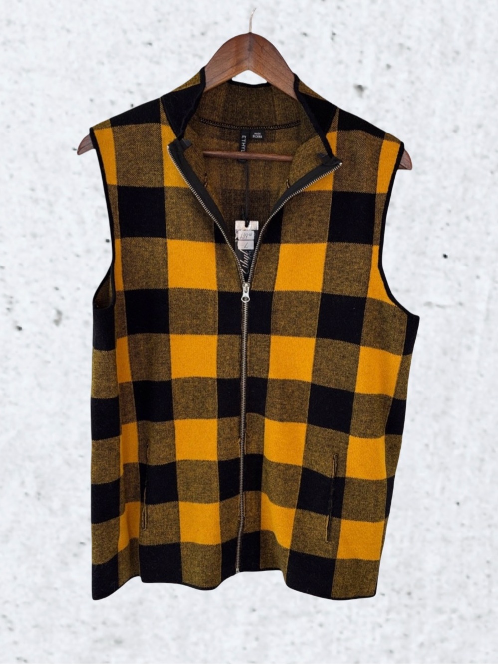 Ethyl Yellow and Black Buffalo Check Zip Vest